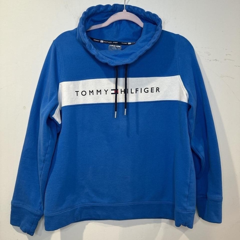 Vintage 90s/Y2K Tommy Hilfiger blue cowl neck comfy lightweight weatshirt LARGE